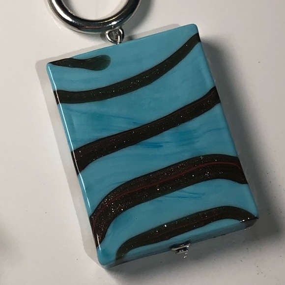 Millefiori blue glass square sparkling pendant - Picture 3 of 3